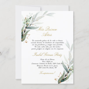 Greenery Quinceanera invitation in Spanish