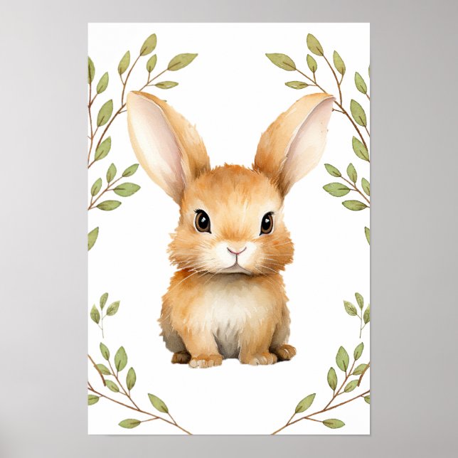 Greenery Rabbit Woodland Animals Nursery Poster (Front)