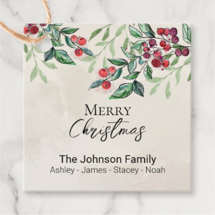 Greenery Red Berries Christmas Holiday Gift Tags