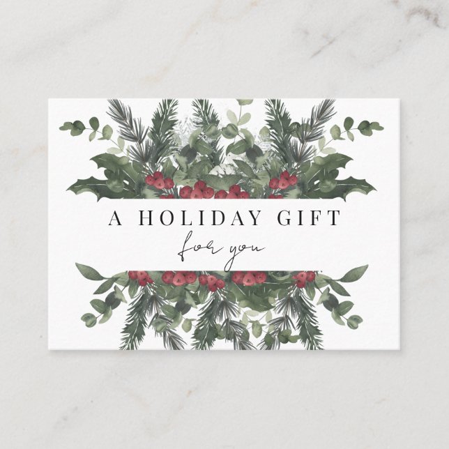 Greenery & Red Berries Holiday Gift Certificate (Front)