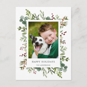 Greenery Red Berries Holiday Photo Postcard