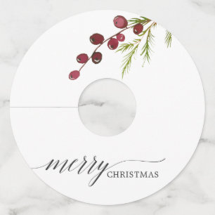 Greenery Red Berries Holiday Wine Glass Tag
