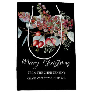 Greenery Red Green Black Merry Christmas  Medium Gift Bag