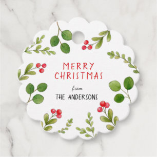 Greenery Red holly berries Holiday  Favour Tags