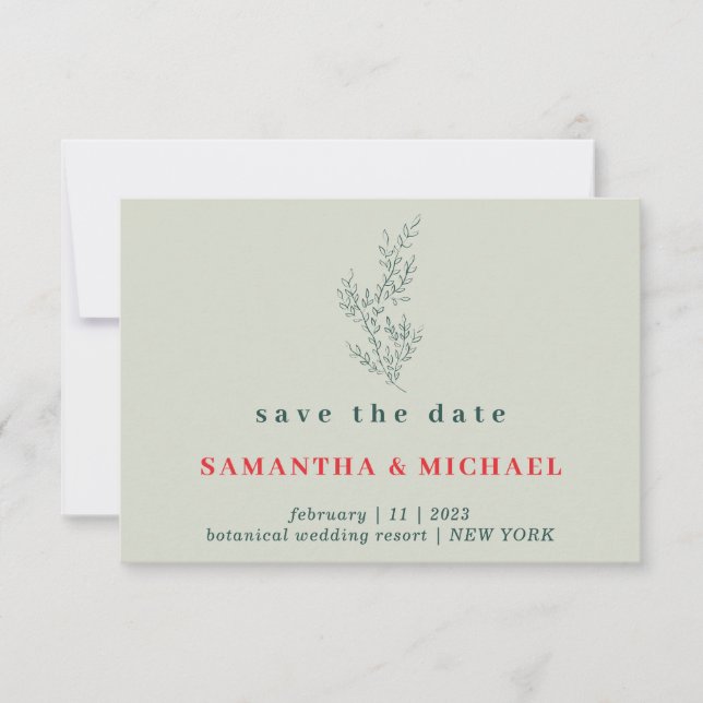 Greenery Red Indie Autumn Floral Save the date Invitation (Front)