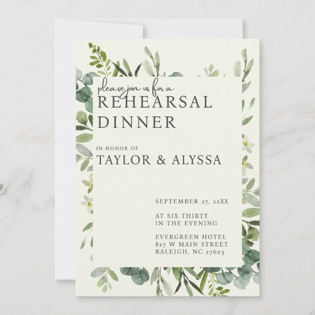 Greenery Rehearsal Dinner Invitation (Front)