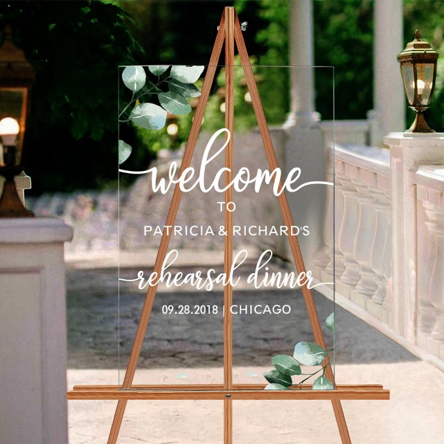 Greenery Rehearsal Dinner Welcome Acrylic Sign (Creator Uploaded)