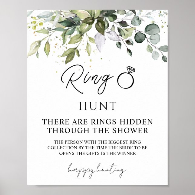 Greenery Ring Hunt Bridal Shower Game Poster (Front)
