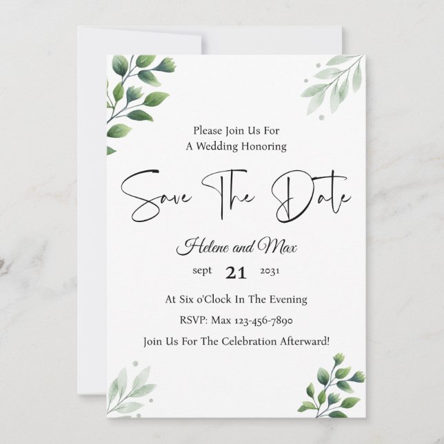 Greenery Romantic Photo Save The Date Invitation (Front)