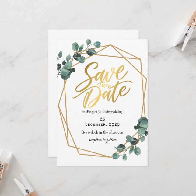 Greenery Romantic Save The Date Invitation (Front/Back In Situ)