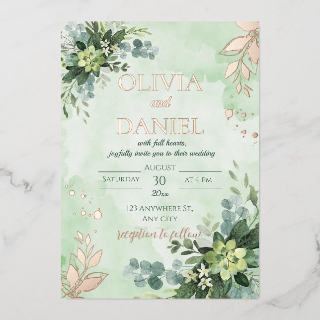 Greenery rose gold foil leaves wedding (Front)