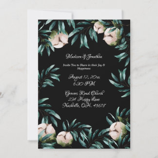 Greenery Roses Black Background Elegant Wedding Invitation