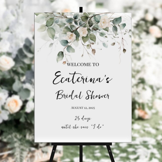 Greenery & roses bridal shower welcome sign (Creator Uploaded)