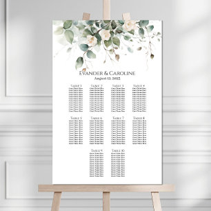 Greenery & roses wedding seating chart 10 tables