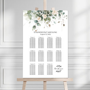 Greenery & roses wedding seating chart 11 tables