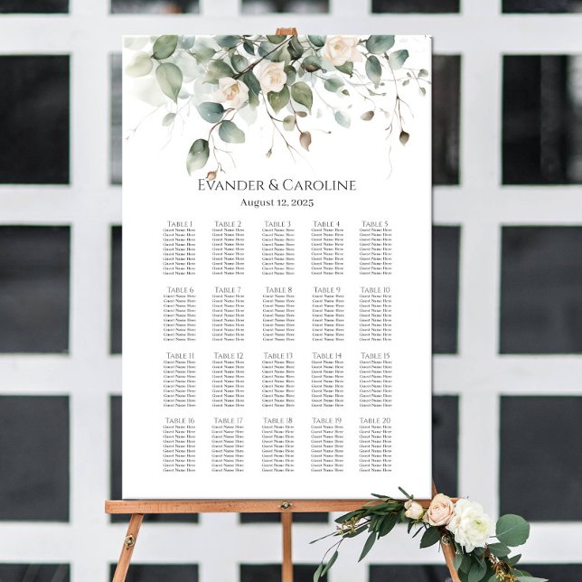 Greenery & roses wedding seating chart 20 tables (Creator Uploaded)