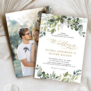 Greenery Rustic Botanical Sage green Photo Wedding Invitation