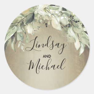 Greenery Rustic Country Wood Wedding Classic Round Sticker