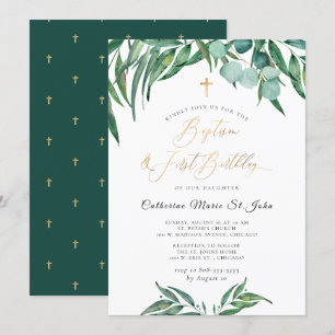 Greenery Rustic Eucalyptus 1st Birthday Baptism Invitation