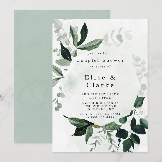 Greenery Rustic Eucalyptus Couples Shower Invites (Front/Back)