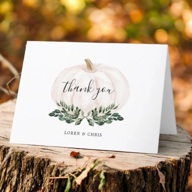 Greenery Rustic Little Pumpkin Folded Thank You Card (Creator Uploaded)