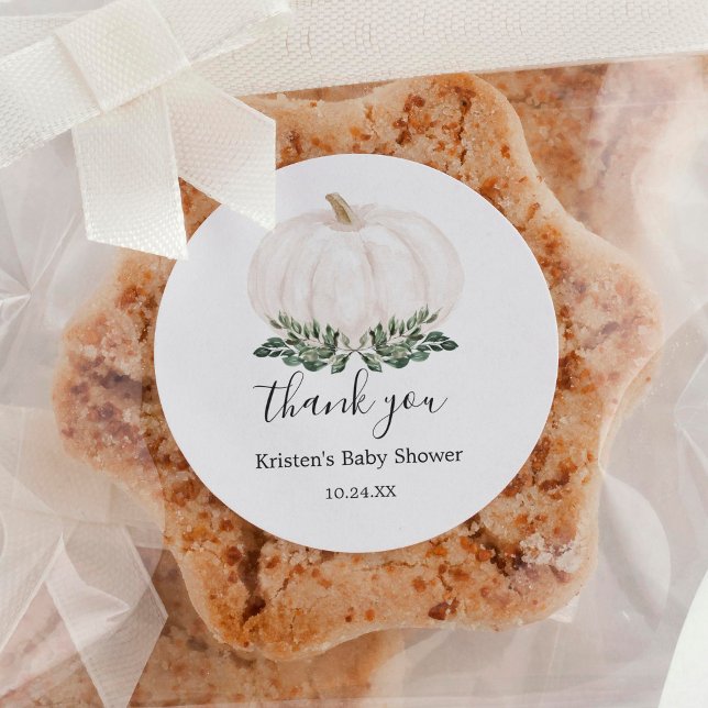 Greenery Rustic Little Pumpkin Thank You Favour Classic Round Sticker (Creator Uploaded)