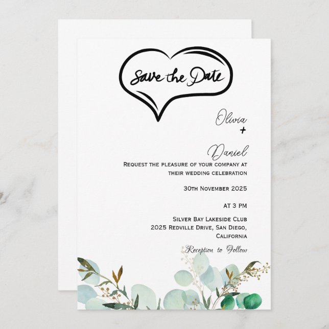 Greenery Rustic Save The Date Invitation (Front/Back)