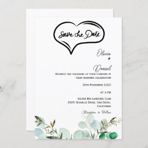 Greenery Rustic Save The Date Invitation