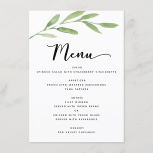 Greenery Rustic Simple Elegant Watercolor Wedding Menu