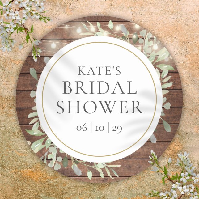  Greenery Rustic String Lights Bridal Shower Classic Round Sticker (Greenery Rustic String Lights Bridal Shower Classic Round Sticker)