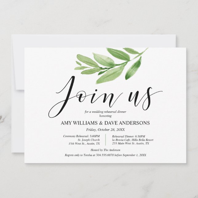 Greenery Rustic Wedding Rehearsal and Dinner Invitation (Front)