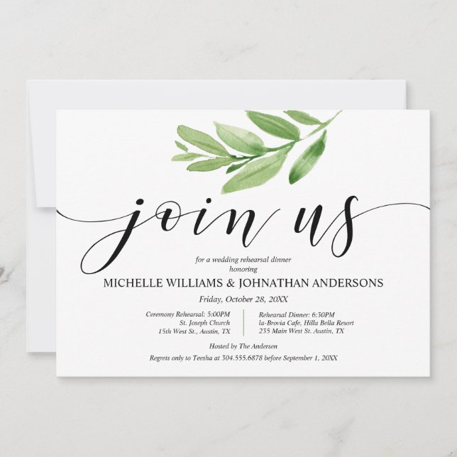 Greenery Rustic Wedding Rehearsal and Dinner Invitation (Front)