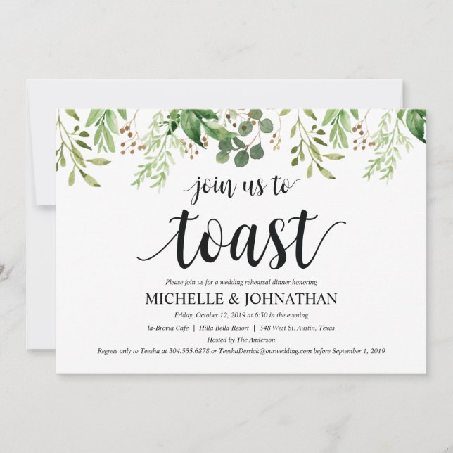 Greenery Rustic Wedding Rehearsal Dinner Invites (Front)