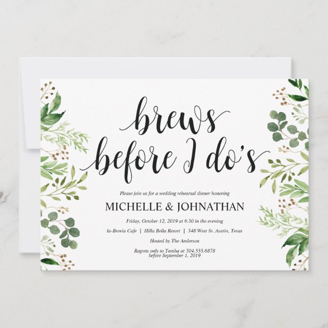 Greenery Rustic Wedding Rehearsal Dinner Invites (Front)