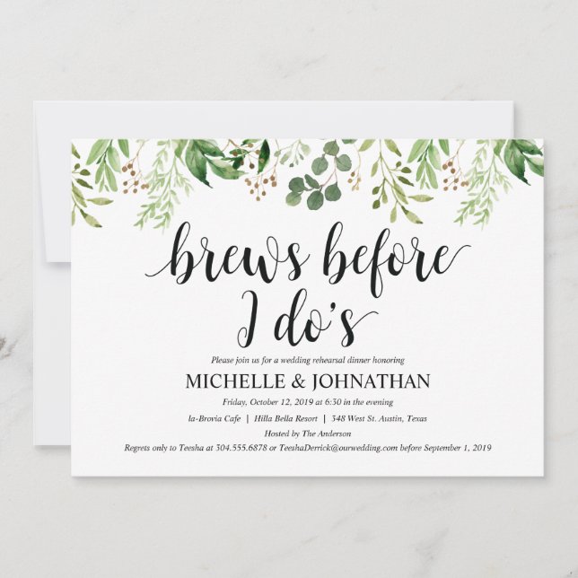 Greenery Rustic Wedding Rehearsal Dinner Invites (Front)