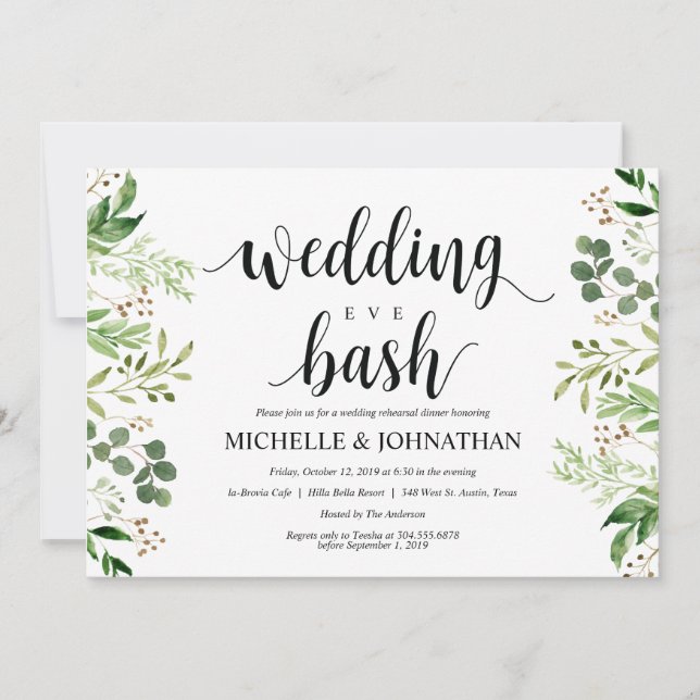 Greenery Rustic Wedding Rehearsal Dinner Invites (Front)