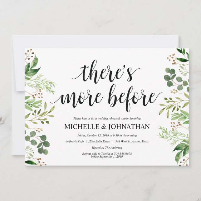 Greenery Rustic Wedding Rehearsal Dinner Invites (Front)