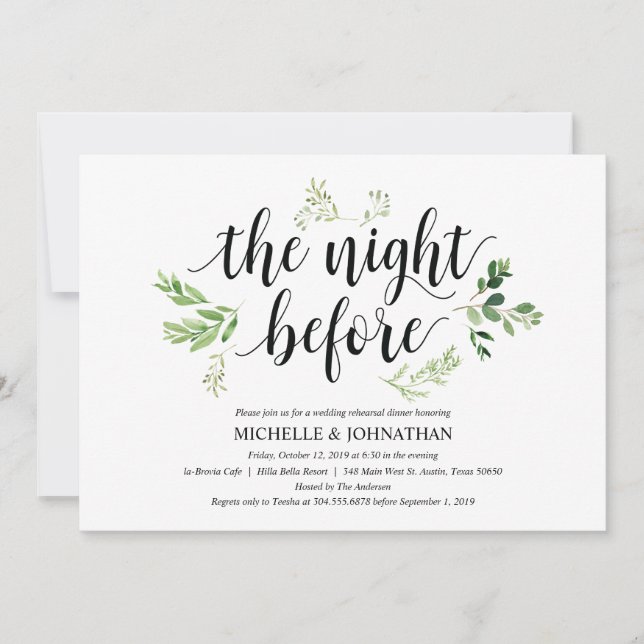 Greenery rustic Wedding Rehearsal Dinner Invites (Front)