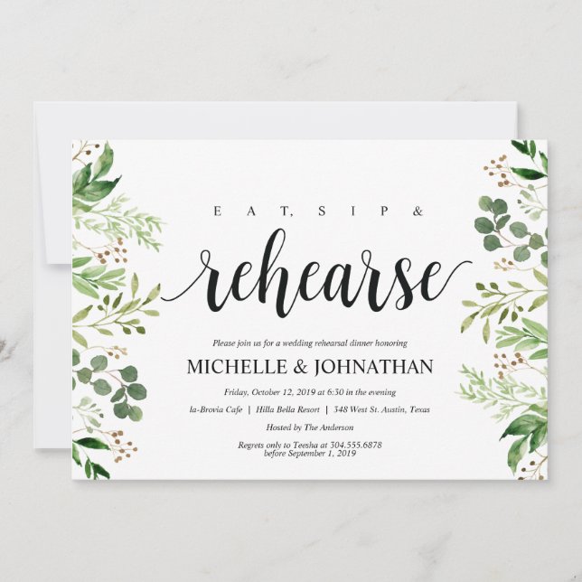 Greenery Rustic Wedding Rehearsal Dinner Invites (Front)