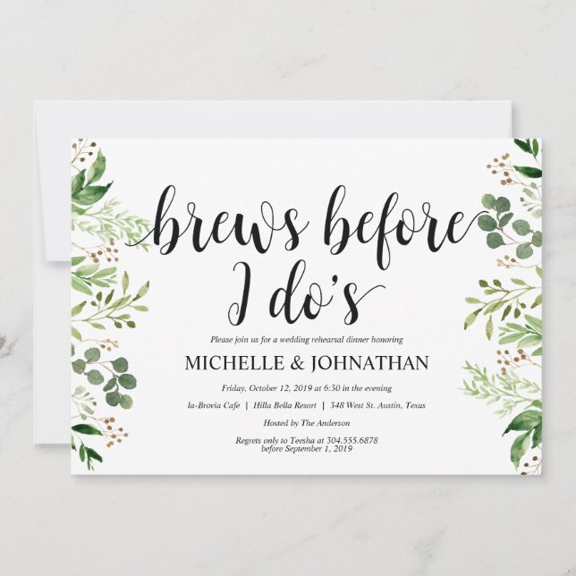 Greenery Rustic Wedding Rehearsal Dinner Invites (Front)