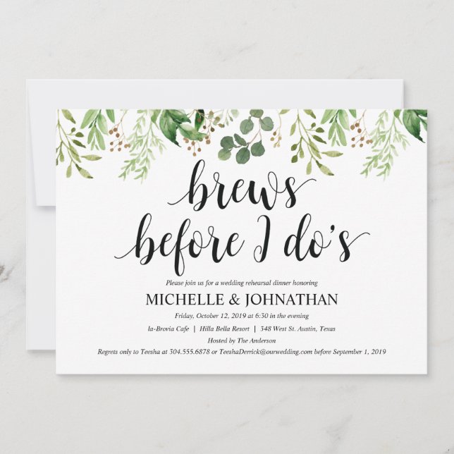 Greenery Rustic Wedding Rehearsal Dinner Invites (Front)
