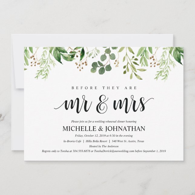 Greenery Rustic Wedding Rehearsal Dinner Invites (Front)