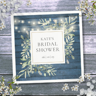 Greenery Rustic Wood String Lights Bridal Shower Napkin