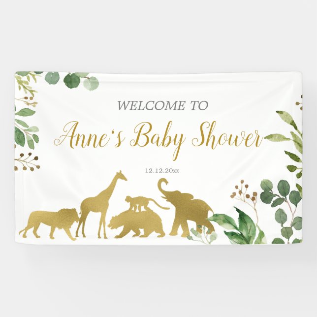 Greenery Safari Animal Baby Shower Banner (Horizontal)