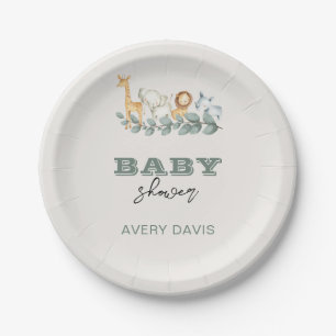 Greenery Safari Baby Shower 7" Round Paper Plates