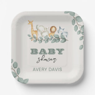 Greenery Safari Baby Shower 7" Square Paper Plates