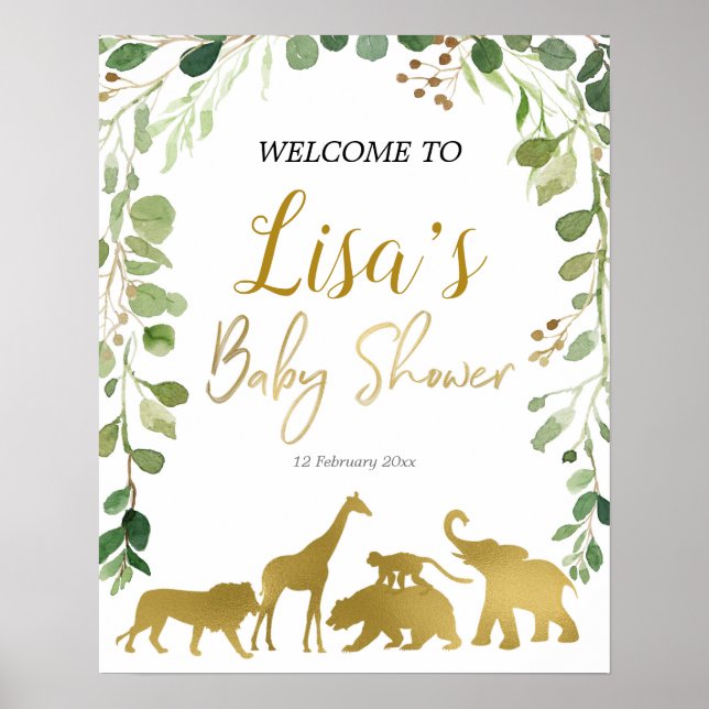 Greenery Safari Baby Shower welcome sign (Front)