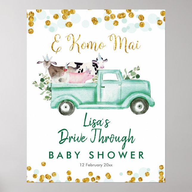 Greenery Safari Drive by Baby Shower Welcome Sign (Front)