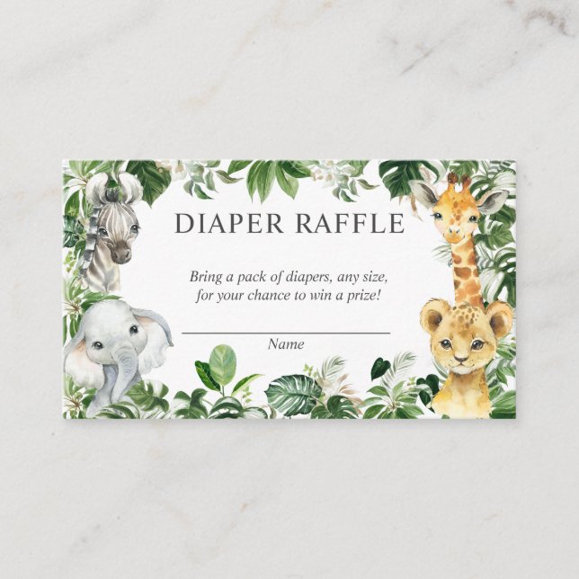  Greenery Safari Jungle Animals Diaper Raffle Card (Front)