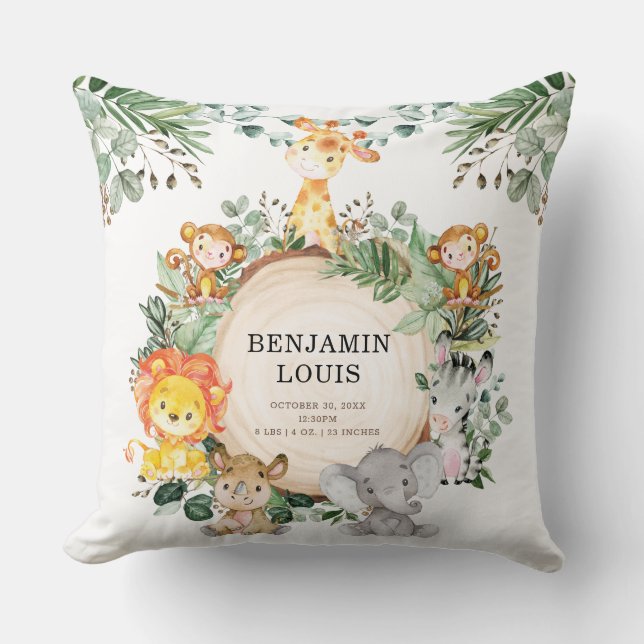 Greenery Safari Jungle Baby Animals Nursery Decor Cushion (Front)